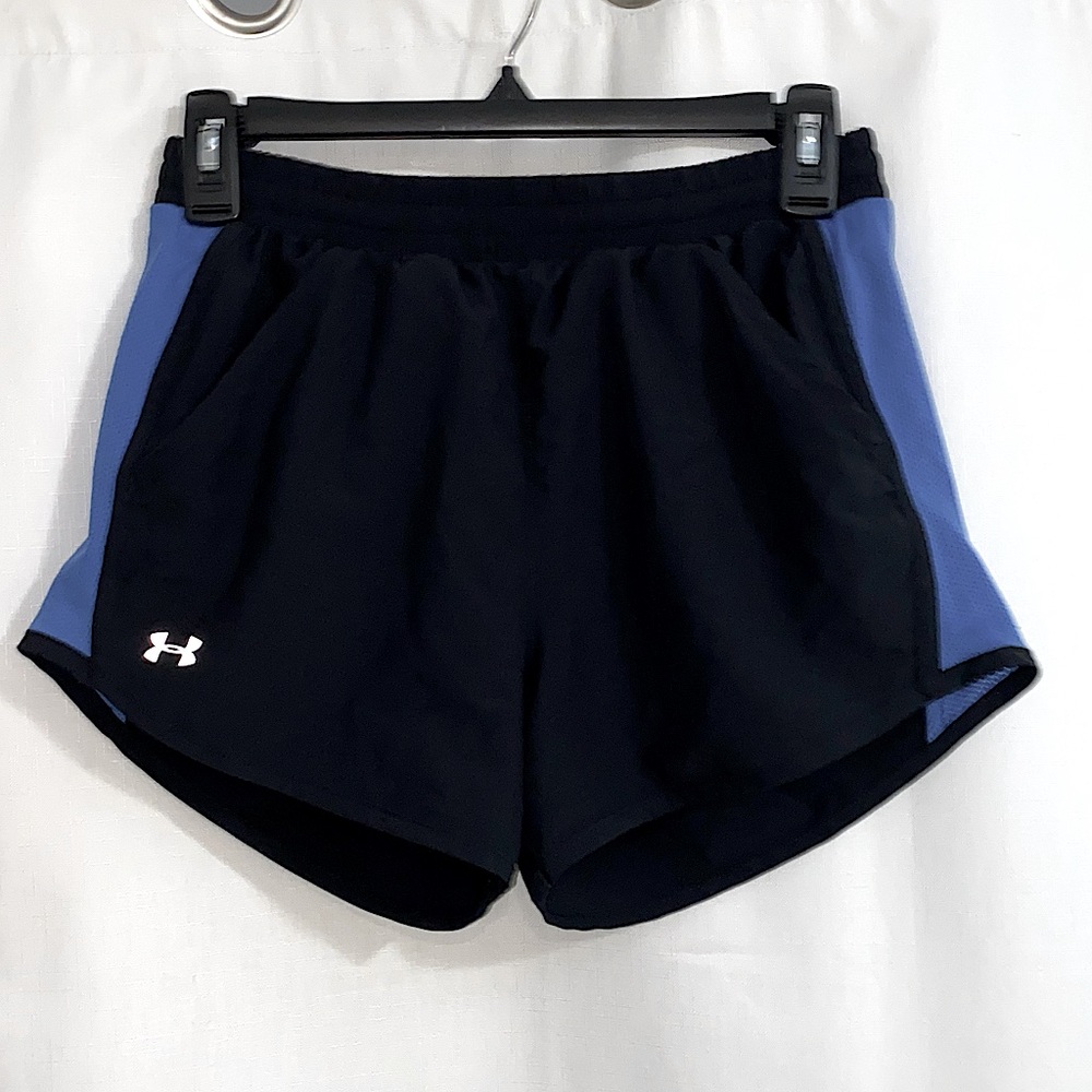 Black and blue under armour running shorts